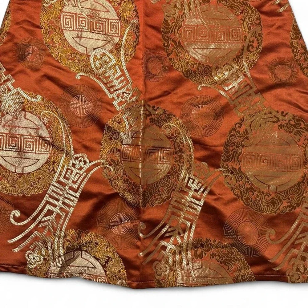 Vintage Y2K Whimsigoth Metallic Rust Bronze Gold Brocade Tapestry Mini Skir